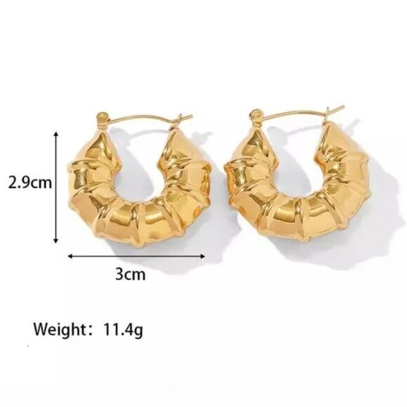 ZARA BAMBOO 18K GOLD FAMOUS DESIGNER HOOP EARRINGS - Picture 6 of 7